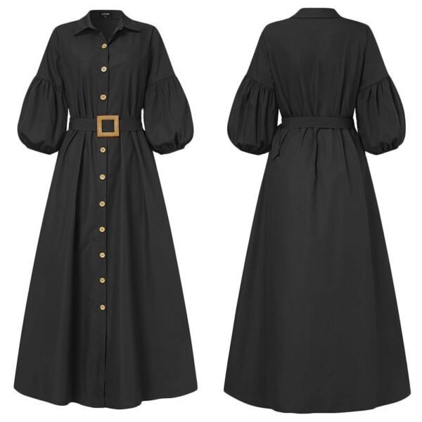 Elegant Office Dress Women Long Dress Puff Sleeve