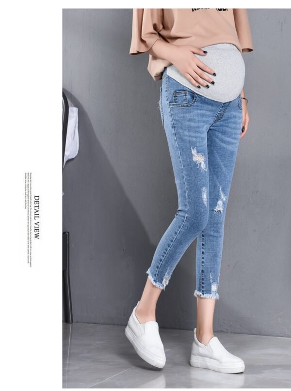 Maternity Jeans Nine-Point Pencil Elastic Waist Jean Outer Wear - Image 3