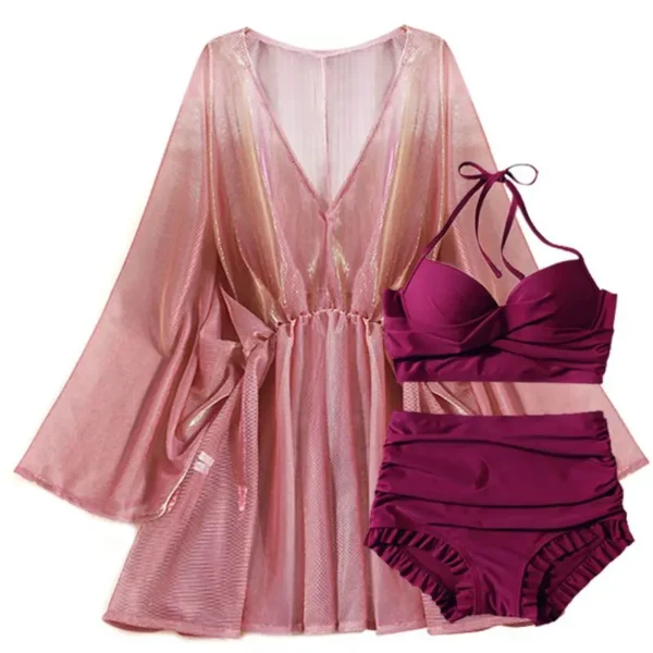 Solid Color Korean Sexy Slim Casual Beach Wear Set