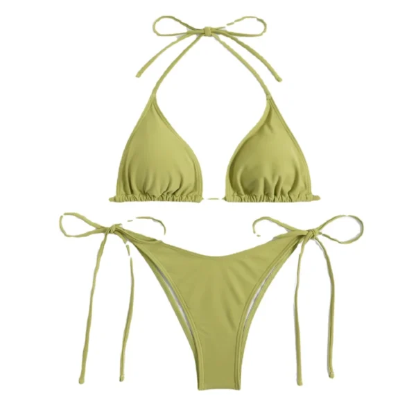 Women'S Solid Color Sexy Bikini Drawstring Bikini