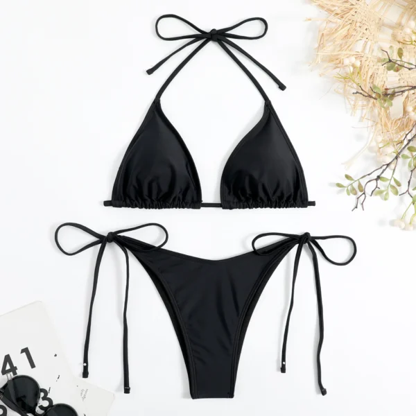 Women'S Solid Color Sexy Bikini Drawstring Bikini - Image 10
