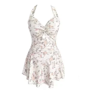 Korean Fashion Swimsuit One Piece Floral Printed Beach Dress
