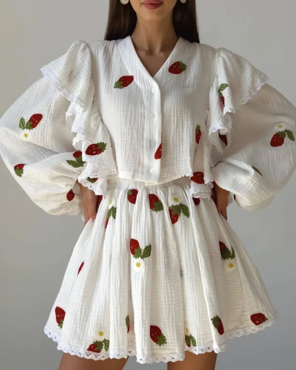 Women'S Strawberry Printed Beach Dress Comfort Beach Top And Skirt Set