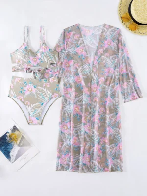 Printed Beach Dress Three-Piece Swimming Suit