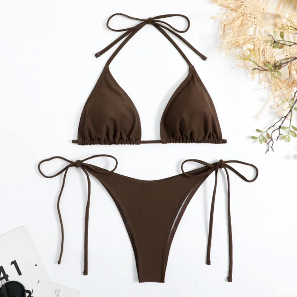Women'S Solid Color Sexy Bikini Drawstring Bikini - Image 7