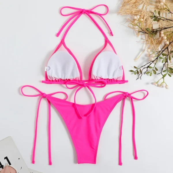 Women'S Solid Color Sexy Bikini Drawstring Bikini - Image 6