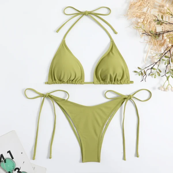 Women'S Solid Color Sexy Bikini Drawstring Bikini - Image 8