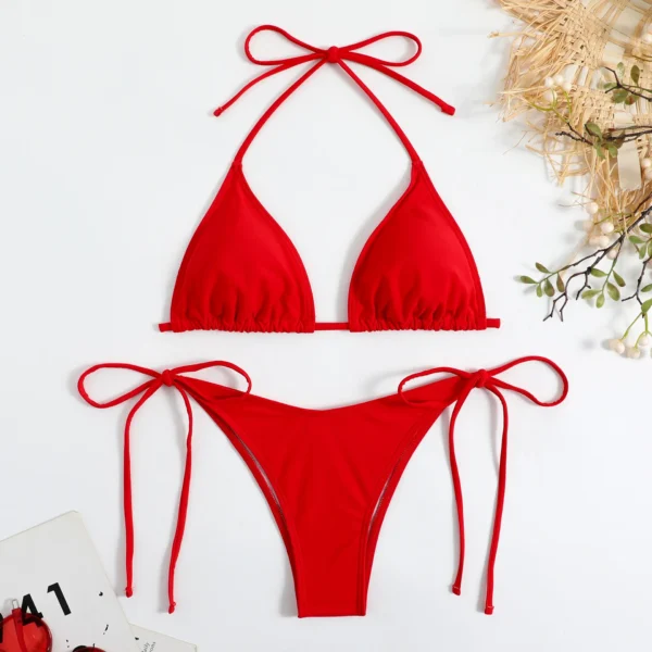 Women'S Solid Color Sexy Bikini Drawstring Bikini - Image 9