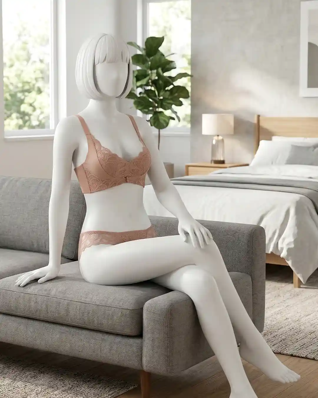 Vintage Lace Bra Set Medium Thick Cup – Breathable Wire-Free Gathered Bra &Amp; Panties For Women 1 Vintage Lace Bra Set Medium Thick Cup