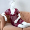 Short Sleeve V-Neck Backless Babydoll Chemise with Open Crotch Thong, Sheer Nightdress Sleepwear