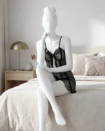 Women’s Backless Sheer Lace Babydoll Lingerie Nightdress - Pink Straps