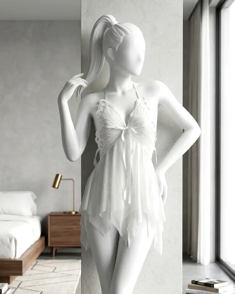 Sexy Lingerie Sleepwear for Women – Lace Mesh Babydoll Nightgown with Bow Tie, V-Neck See-Through Nightwear, Quick-Dry Pajamas
