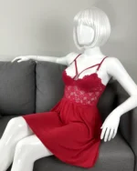 Spandex Mesh Chemise with Heart Strap Detail, Sheer A-Line Skirt & Adjustable Spaghetti Straps
