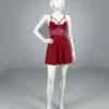 Spandex Mesh Chemise with Heart Strap Detail, Sheer A-Line Skirt & Adjustable Spaghetti Straps
