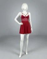 Spandex Mesh Chemise with Heart Strap Detail, Sheer A-Line Skirt & Adjustable Spaghetti Straps
