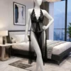 Women’s Sexy Sheer Long Lace Bridal Robe Lingerie Set