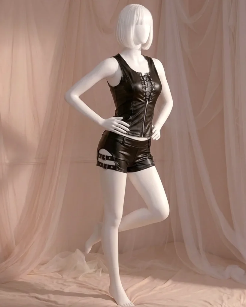 Faux Leather Two-Piece Lingerie Set