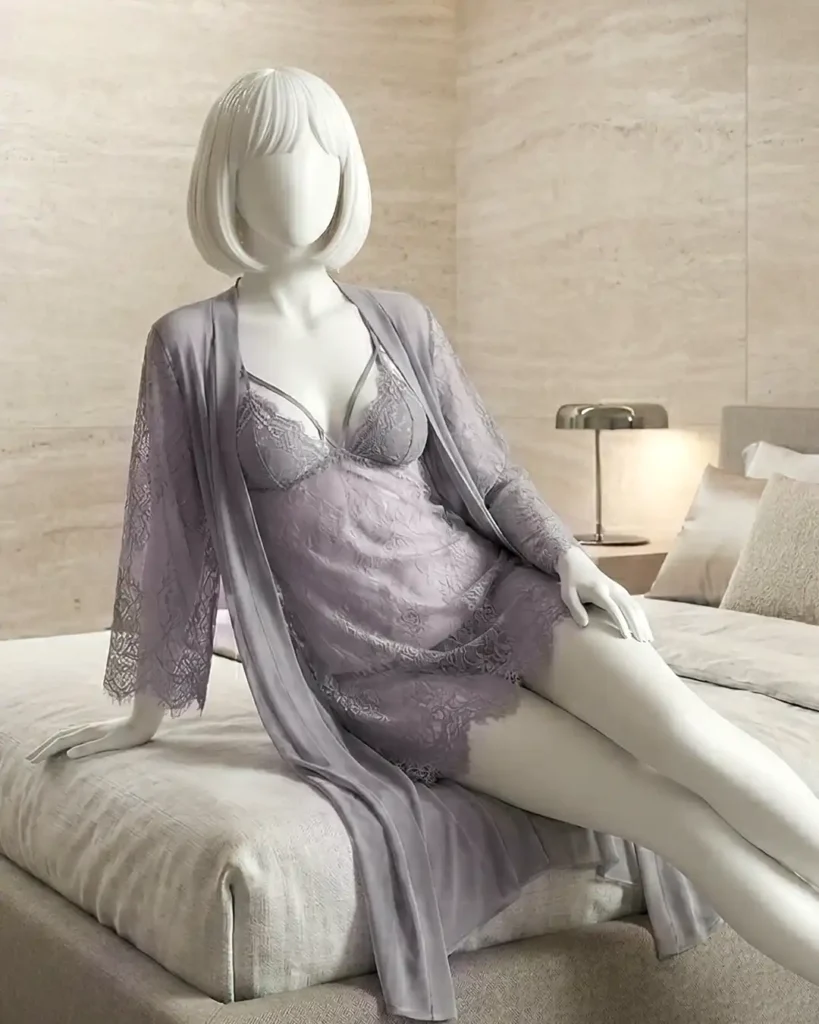 Women’s Plus Size Lace Mesh Camisole Nightgown Set