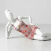 Lace Floral Babydoll Lingerie 2-Piece Mesh Slip with Bow, Low Cut Halter Style Nightie and G-String