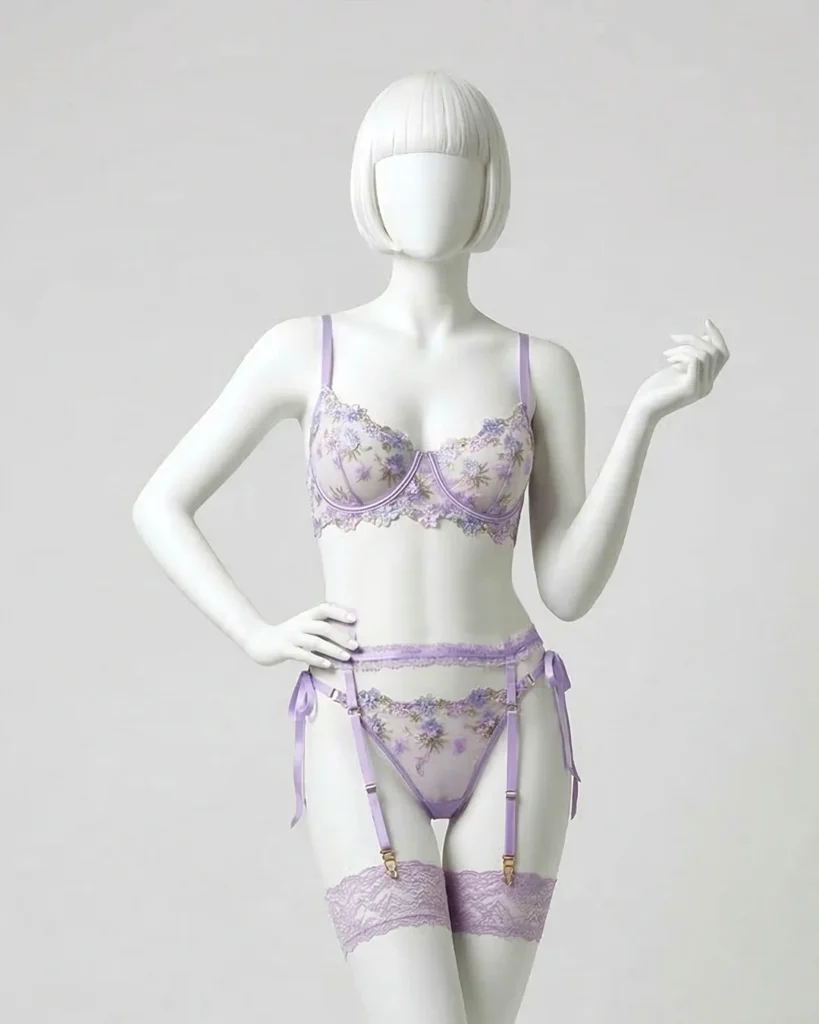 Women’s 3-Piece Floral Embroidered Lingerie Set