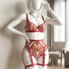 Women’s Red Floral Embroidered Lingerie Set
