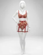 Women’s Red Floral Embroidered Lingerie Set