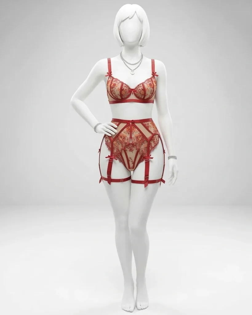 Women’s Red Floral Embroidered Lingerie Set
