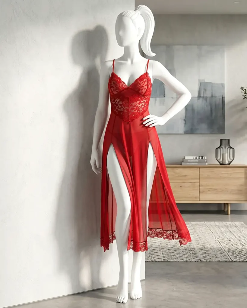 Lace Long Nightdress 2-Piece Lingerie Set For Women