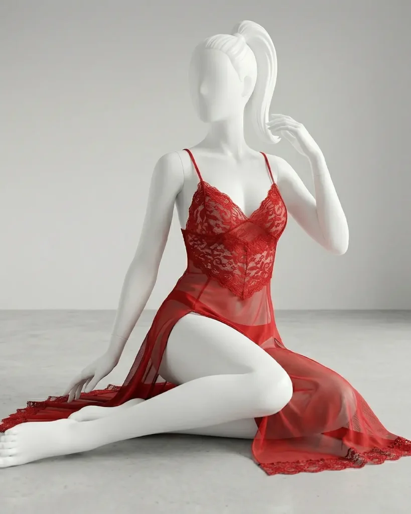Lace Long Nightdress 2-Piece Lingerie Set for Women