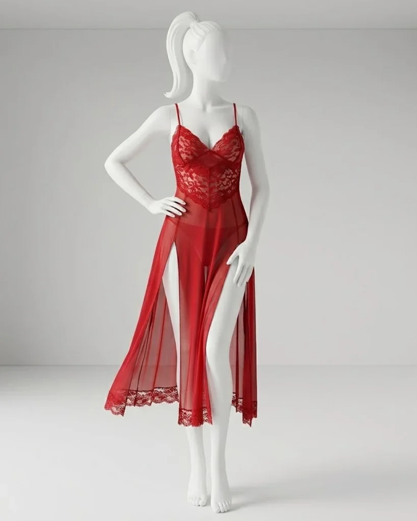 Lace Long Nightdress 2-Piece Lingerie Set for Women