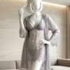 Women’s Plus Size Lace Mesh Camisole Nightgown Set