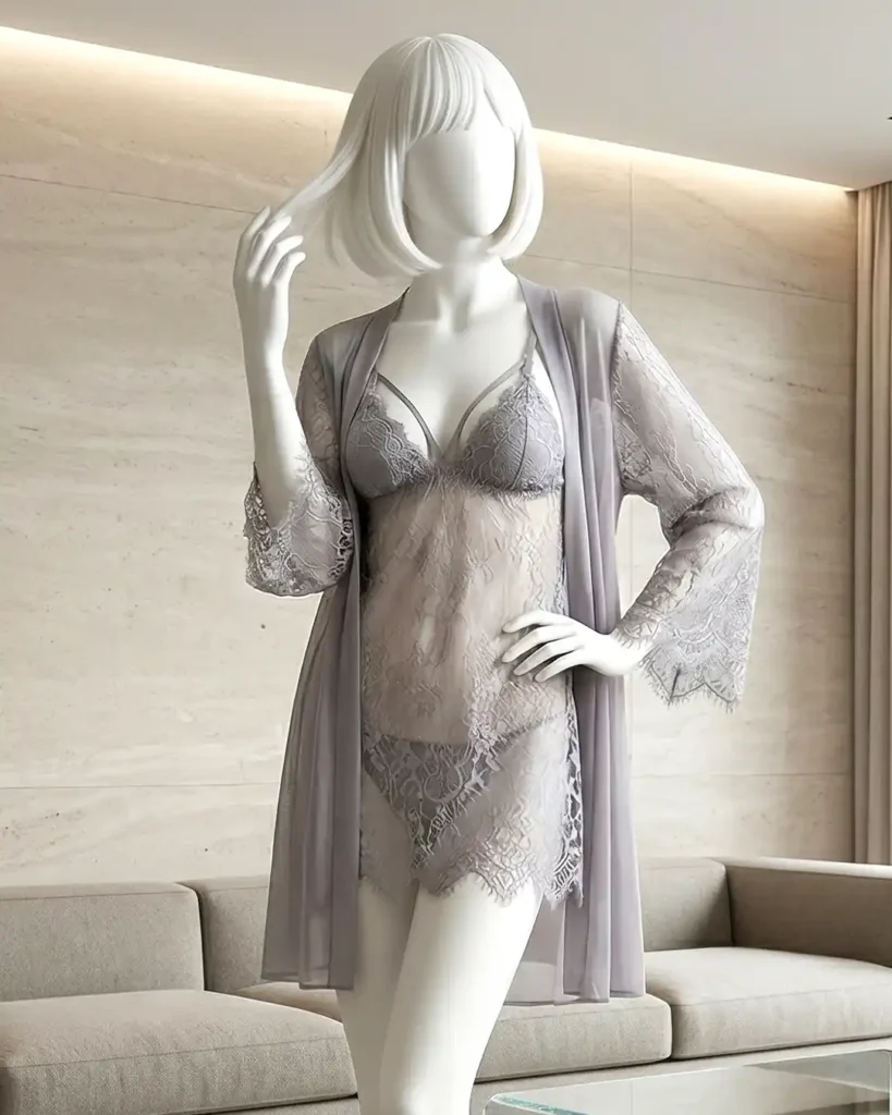 Women’s Plus Size Lace Mesh Camisole Nightgown Set