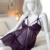 V-Neck Front-Open Sexy Lingerie Sleepwear with Drawstring