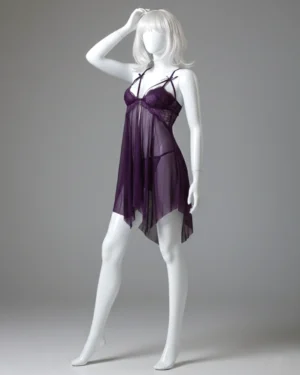 V-Neck Front-Open Sexy Lingerie Sleepwear with Drawstring