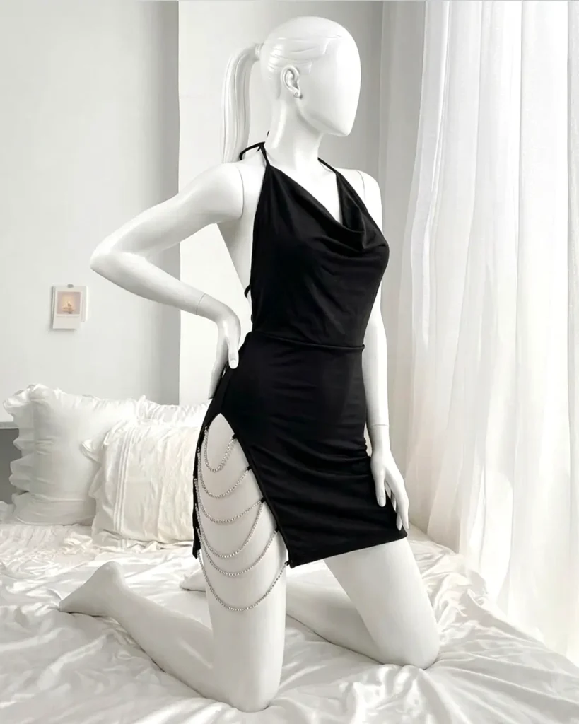 Women’s Sexy Cowl Neck Chain Mini Dress