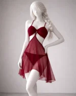 V-Neck Cutout Babydoll Mesh Sleepwear, Free Size Sexy Nightdress for Romantic Nights