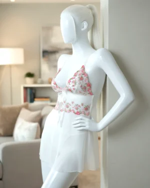 White Lace Babydoll Mesh Sleepwear